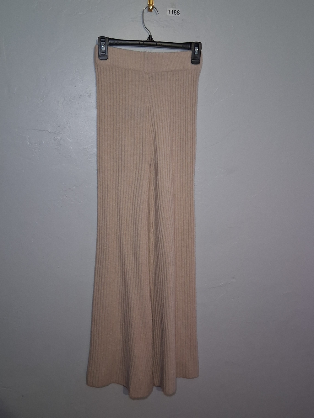 PrettyLittleThing Beige Ribbed Wide-Leg Knit Pants